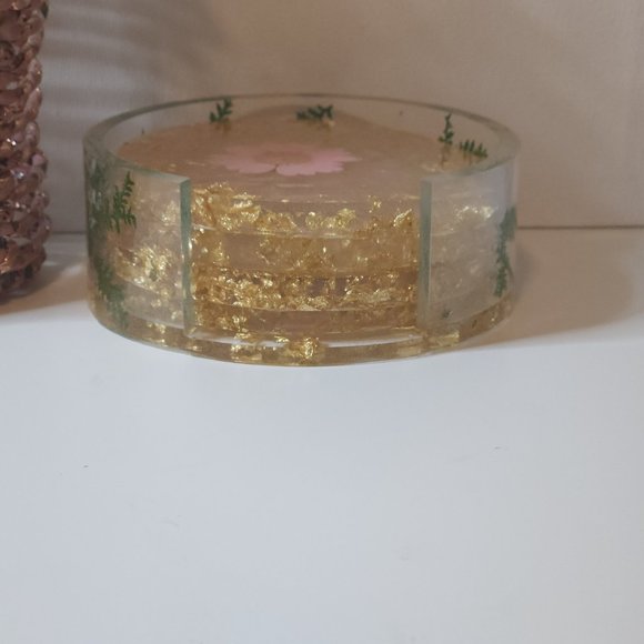 Set of 4 Handmade Floral Coasters with Holder - Picture 6 of 9